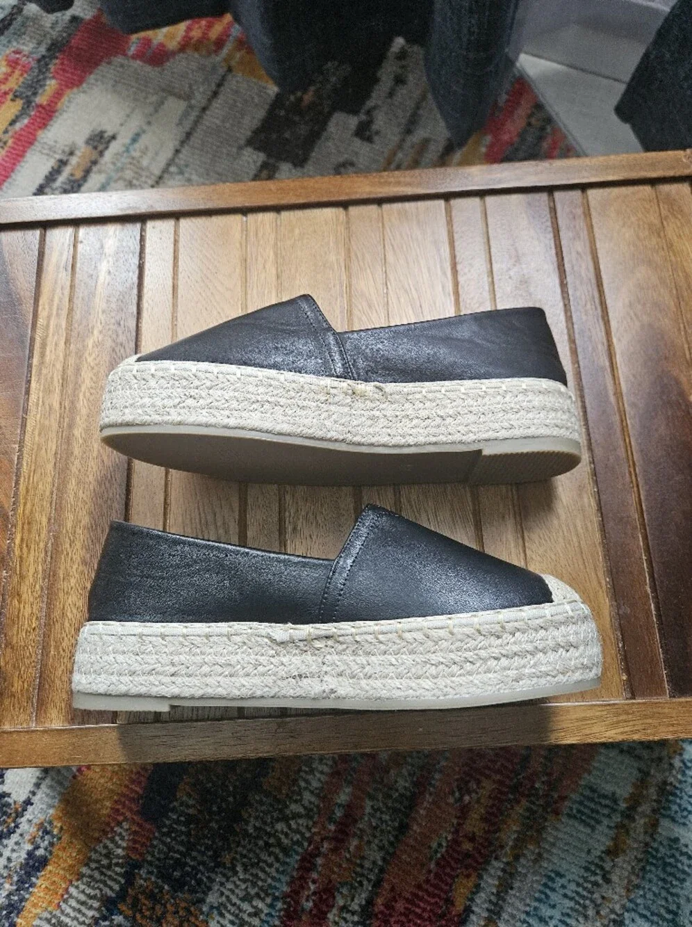 Faux Leather Platform Espadrilles Size 36 (6)